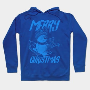 Skiing Snowman - Merry Christmas - Blue Hoodie